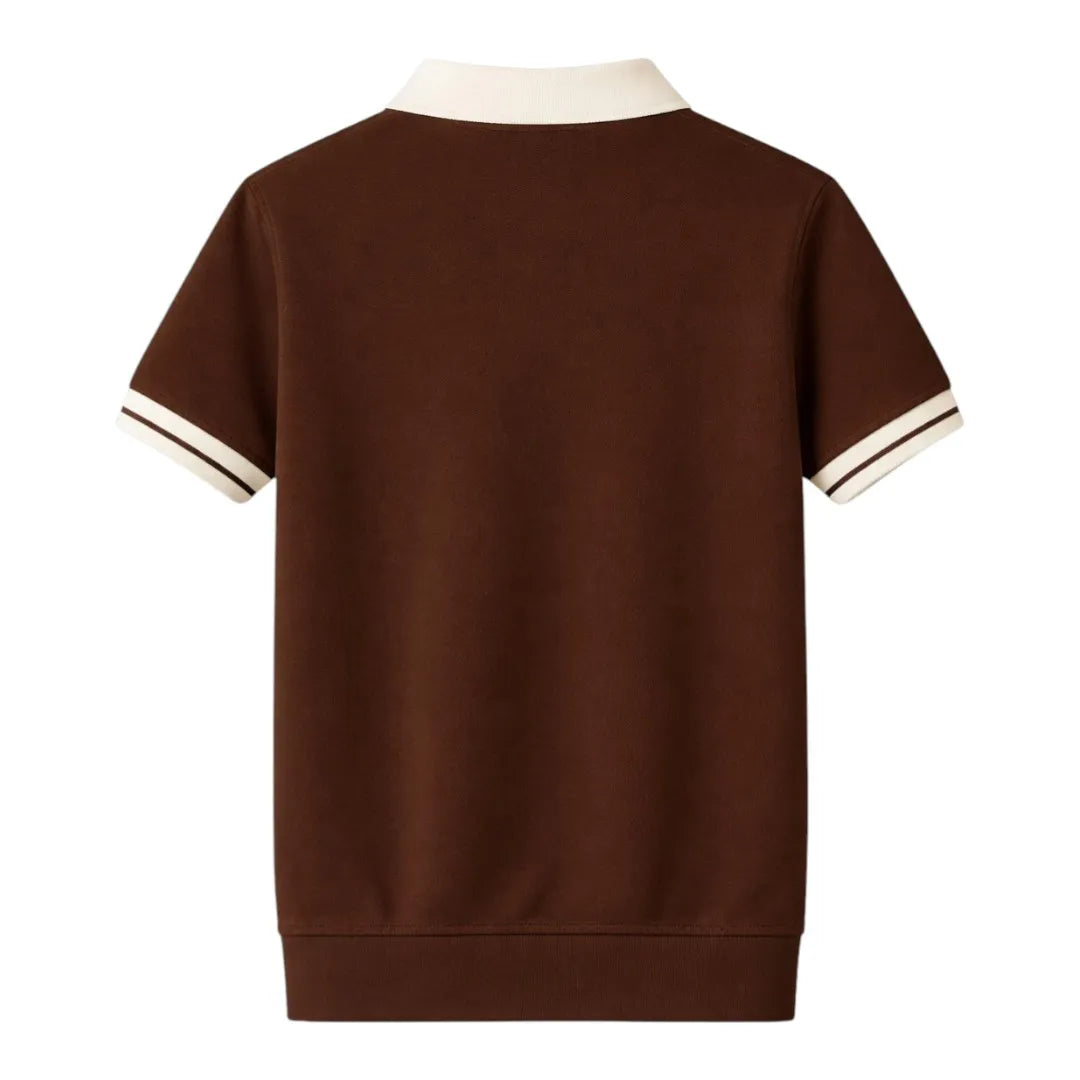 Nicole's Closet Men's Contrast Collar Polo Shirt Brown Regular Fit Short Sleeve Medium (M)