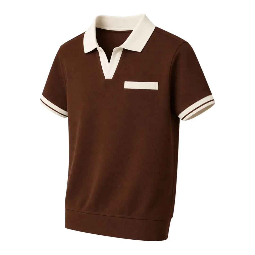 Nicole's Closet Men's Contrast Collar Polo Shirt Brown Regular Fit Short Sleeve Medium (M)
