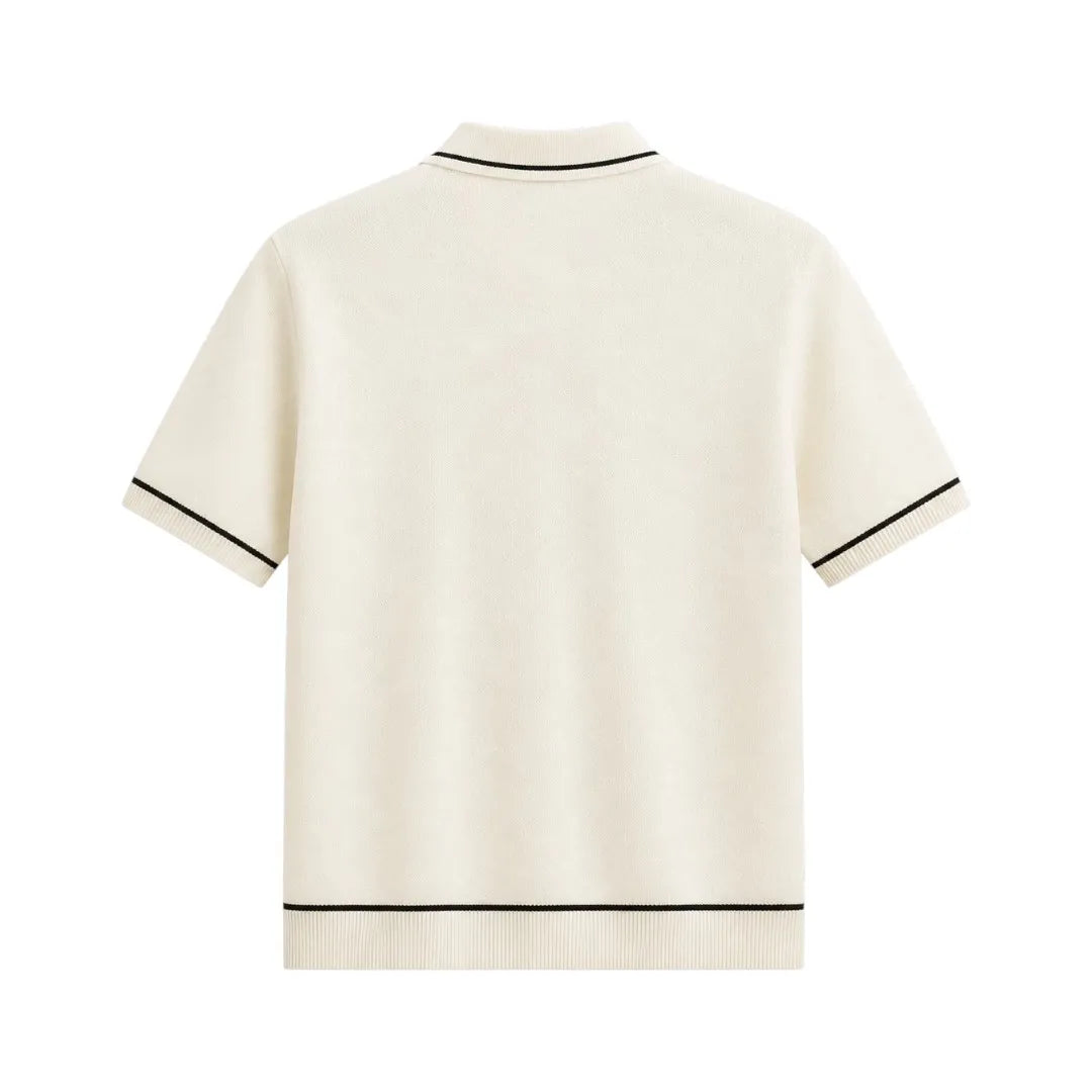 Nicole's Closet Men's Knit Button-Up Polo Shirt Off White Regular Fit Short Sleeve Medium (M)