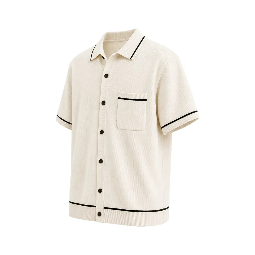 Nicole's Closet Men's Knit Button-Up Polo Shirt Off White Regular Fit Short Sleeve Medium (M)