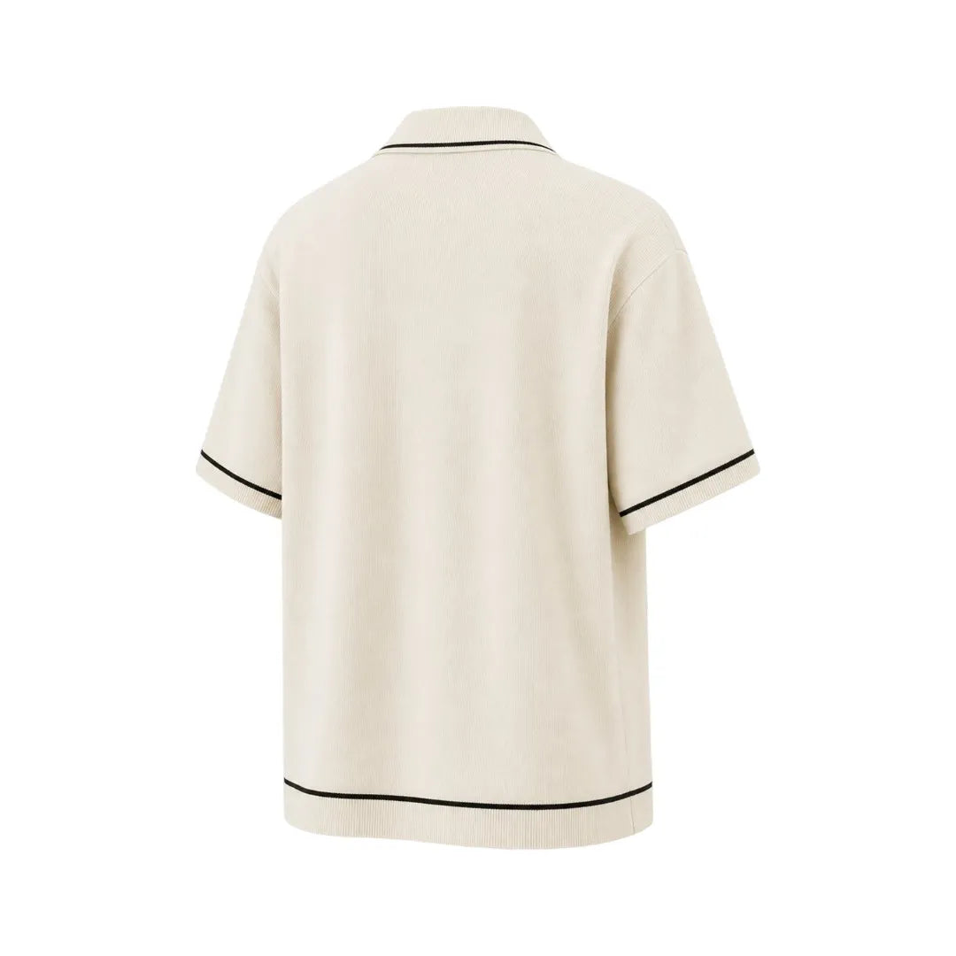 Nicole's Closet Men's Knit Button-Up Polo Shirt Off White Regular Fit Short Sleeve Medium (M)