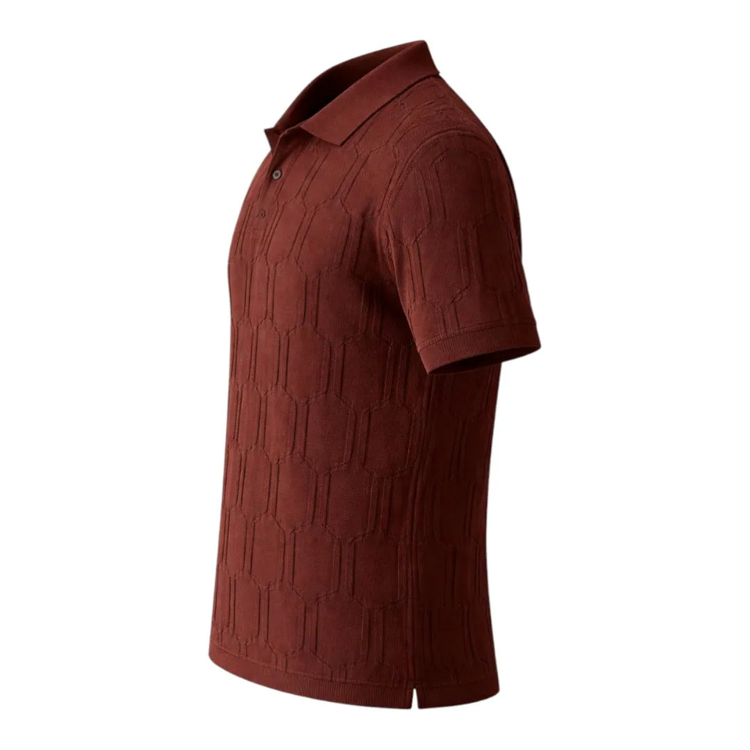 Nicole's Closet Men's Textured Knit Polo Shirt Brown Regular Fit Short Sleeve Medium (M)