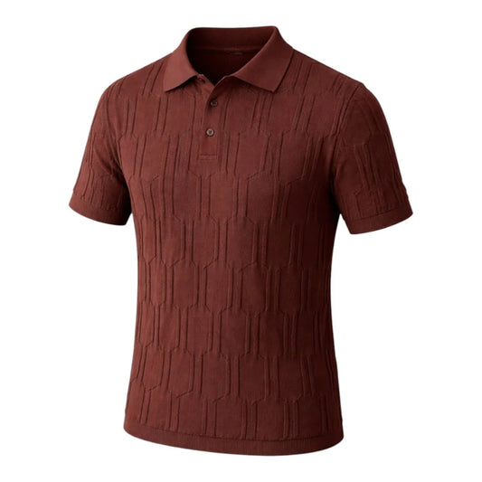 Nicole's Closet Men's Textured Knit Polo Shirt Brown Regular Fit Short Sleeve Medium (M)