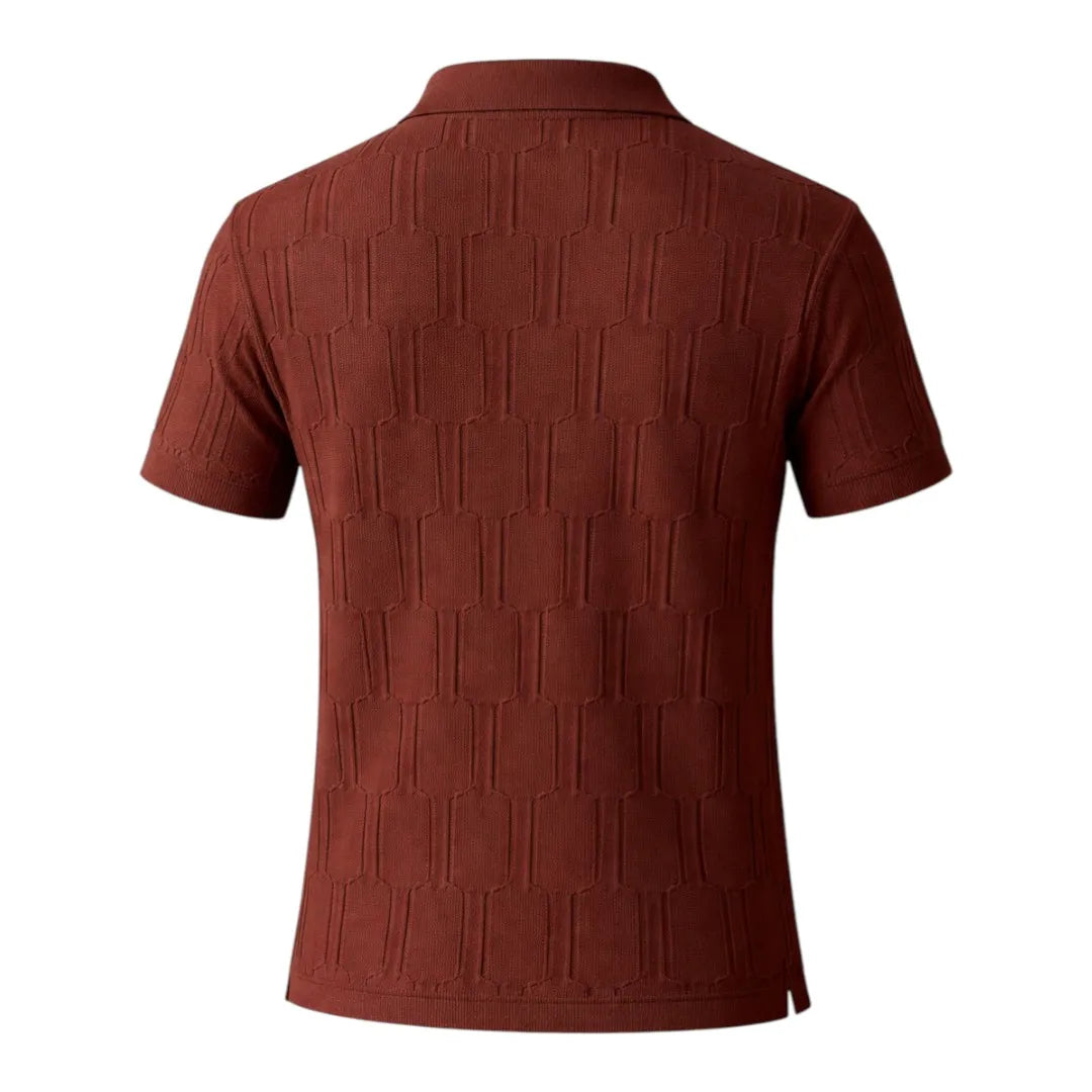 Nicole's Closet Men's Textured Knit Polo Shirt Brown Regular Fit Short Sleeve Medium (M)